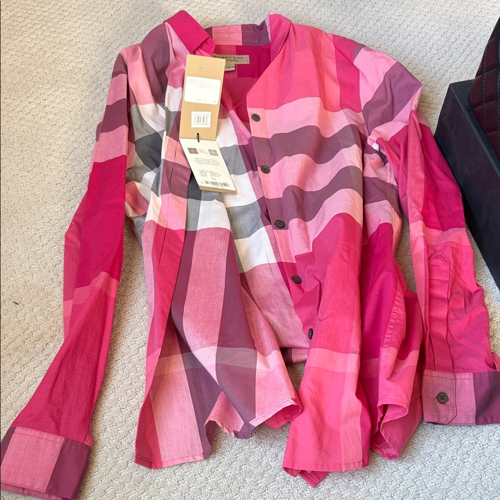 Burberry Crimson Pink and Gray Checkered Shirt